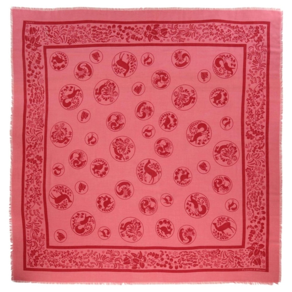 Lanvin Monogram Logo Wool Printed Lightweight Scarf Pink Multi